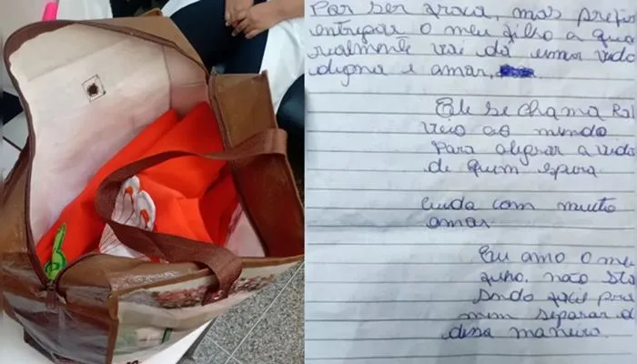 A mulher deixou uma carta ao lado do filho. — Foto: Arquivo pessoal