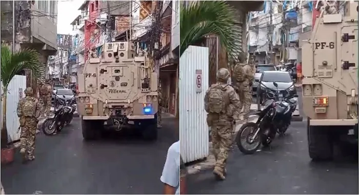 PF coloca veículo de guerra na rua para levar intimação a homem- Foto: Reprodução/ Redes Sociais