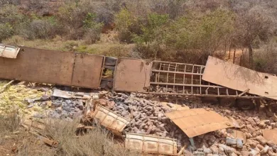 Caminhão que carregava alimentos capotou manhã desta terça-feira (17)- Foto: Reprodução/Polícia Rodoviária Estadual